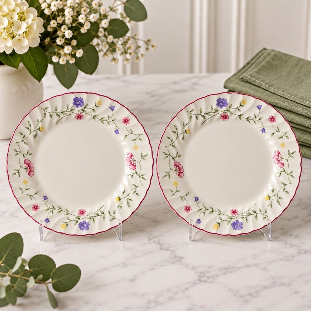 Johnson Brothers Salad Plates 8in Cream Floral Scalloped Edge Set of 2 Cottageco